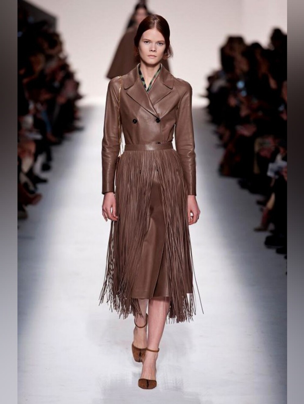 Valentino fringed leather over skirt Taupe - Picture 3 of 4